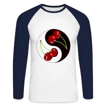 Rockabilly Cherry Cherries Fruit Asia - Unisex Long Sleeve Baseball T-Shirt - white/navy - Front - Nik (191cm)