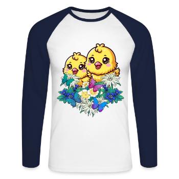 Beginning of Spring Tyrolean Chicks Easter Children Child - Unisex Long Sleeve Baseball T-Shirt - white/navy - Front - Nik (191cm)