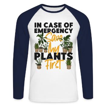 Plant Lover Gardening In Case Of - Unisex Long Sleeve Baseball T-Shirt - white/navy - Front - Nik (191cm)