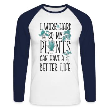 Plant Lover Gardening I Work Hard - Unisex Long Sleeve Baseball T-Shirt - white/navy - Front - Nik (191cm)