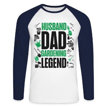 Plant Lover Gardening Dad Husband - Unisex Baseballshirt langarm - Weiß/Navy - Vorne - Nik (191cm)