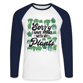 Plant Lover Gardening Sorry I Have - Unisex Baseballshirt langarm - Weiß/Navy - Vorne - Nik (191cm)