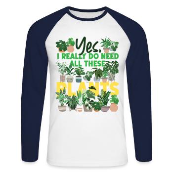 Amateur de plantes jardinage , je - T-shirt baseball manches longues Homme - blanc/marine - Devant - Nik (191cm)