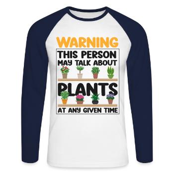 Plant Lover Gardening Avertissement Ceci - T-shirt baseball manches longues Homme - blanc/marine - Devant - Nik (191cm)