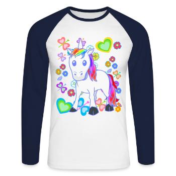 Licorne Licornes Été Enfants Enfant Poney Cheval - T-shirt baseball manches longues Homme - blanc/marine - Devant - Nik (191cm)