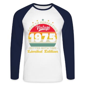 1975 Vintage Retro Geburtstagsgeschenk - Unisex Baseballshirt langarm - Weiß/Navy - Vorne - Nik (191cm)