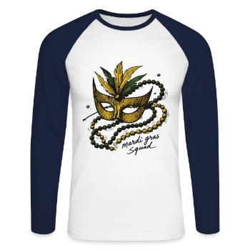 Mardi Gras Squad Masque Perlé Carnaval - T-shirt baseball manches longues Homme - blanc/marine - Devant - Nik (191cm)