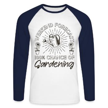 Week-end de jardinage pour les amoureux des plantes - T-shirt baseball manches longues Homme - blanc/marine - Devant - Nik (191cm)