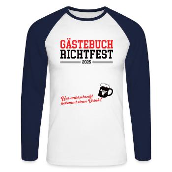 Gästebuch Richtfest 2025 Hausbau Bauherren Einzug - Unisex Baseballshirt langarm - Weiß/Navy - Vorne - Nik (191cm)