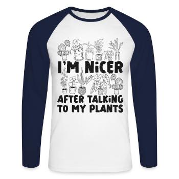 Plant Lover Gardening I'm Nicer - Unisex Long Sleeve Baseball T-Shirt - white/navy - Front - Nik (191cm)