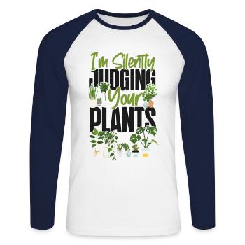 Amateur de plantes Jardinage Je suis silencieux - T-shirt baseball manches longues Homme - blanc/marine - Devant - Nik (191cm)