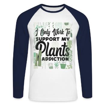 Plant Lover Gardening I Only Work - Unisex Long Sleeve Baseball T-Shirt - white/navy - Front - Nik (191cm)