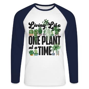 Plant Lover Gardening Living Life - Unisex Long Sleeve Baseball T-Shirt - white/navy - Front - Nik (191cm)