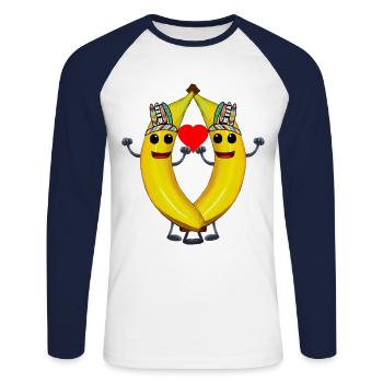 Amérindien Banane Banane Fruit Hippie - T-shirt baseball manches longues Homme - blanc/marine - Devant - Nik (191cm)