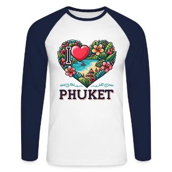 I love Phuket - Unisex Baseballshirt langarm - Weiß/Navy - Vorne - Nik (191cm)