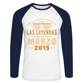 Mars 2015 Vintage Cadeau d’anniversaire - T-shirt baseball manches longues Homme - blanc/marine - Devant - Nik (191cm)