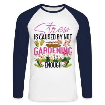 Le stress du jardinage est - T-shirt baseball manches longues Homme - blanc/marine - Devant - Nik (191cm)