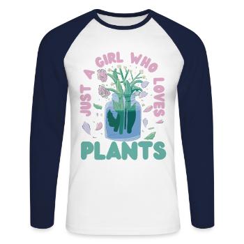 Amateur de plantes jardinière fille juste un - T-shirt baseball manches longues Homme - blanc/marine - Devant - Nik (191cm)
