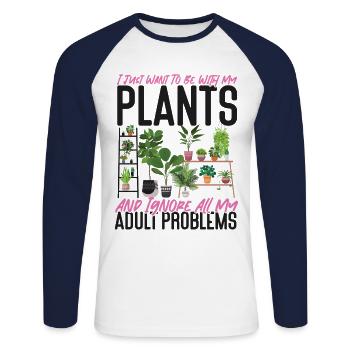 Plant Lover Gardening I Just Want - Unisex Baseballshirt langarm - Weiß/Navy - Vorne - Nik (191cm)