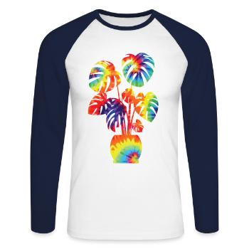 Amateur de plantes jardinage Tie Dye - T-shirt baseball manches longues Homme - blanc/marine - Devant - Nik (191cm)