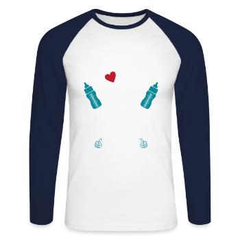 Mann Papa wird 2025 Geschenk - Unisex Baseballshirt langarm - Weiß/Navy - Vorne - Nik (191cm)