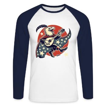USA Patriotic Bardic Eagle with Guitar - Unisex Long Sleeve Baseball T-Shirt - white/navy - Front - Nik (191cm)