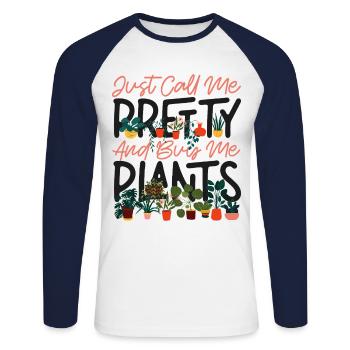 Amateur de plantes jardinière Fille juste - T-shirt baseball manches longues Homme - blanc/marine - Devant - Nik (191cm)