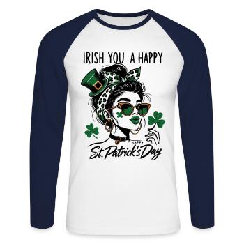 Irlandais Vous Une Fille Heureuse De La Saint-Patrick - T-shirt baseball manches longues Homme - blanc/marine - Devant - Nik (191cm)
