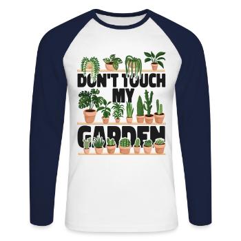 Plant Lover Gardening Don't Touch - Unisex Baseballshirt langarm - Weiß/Navy - Vorne - Nik (191cm)