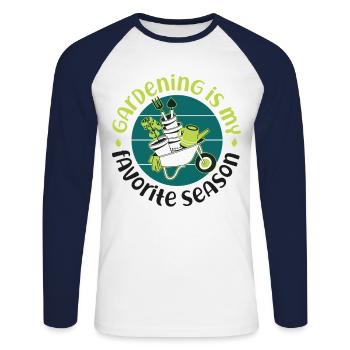 Plant Lover Gardening Gardening Is - Unisex Baseballshirt langarm - Weiß/Navy - Vorne - Nik (191cm)