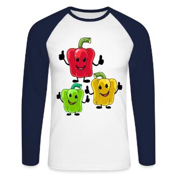Paprika Gemüse Vegetarisch - Unisex Baseballshirt langarm - Weiß/Navy - Vorne - Nik (191cm)
