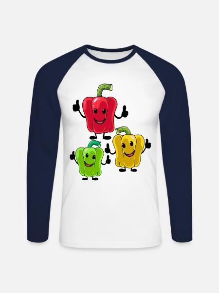 Peppers Vegetables Vegetarian - Unisex Long Sleeve Baseball T-Shirt - white/navy
