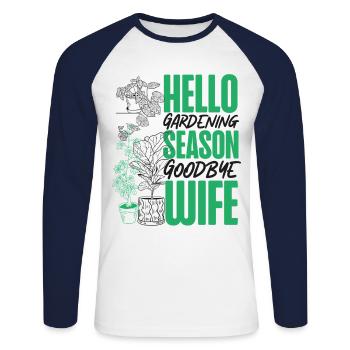 Amoureux des plantes Jardinage Mari Femme - T-shirt baseball manches longues Homme - blanc/marine - Devant - Nik (191cm)