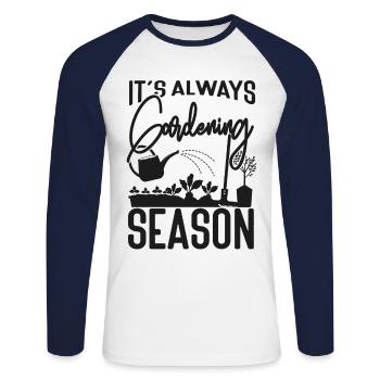 Plant Lover Gardening It's Always - Unisex Baseballshirt langarm - Weiß/Navy - Vorne - Nik (191cm)