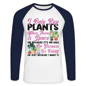 Plant Lover Gardening I Only Buy - Unisex Baseballshirt langarm - Weiß/Navy - Vorne - Nik (191cm)