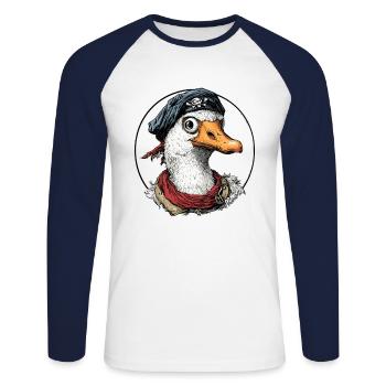 Aventure amusante : Pirate Goose - T-shirt baseball manches longues Homme - blanc/marine - Devant - Nik (191cm)