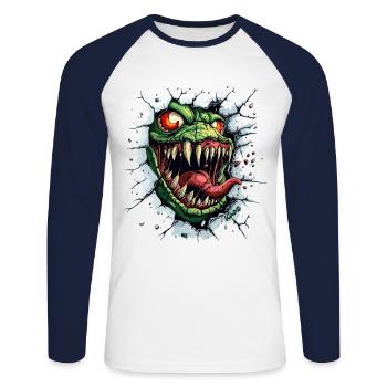 Wild monster breaks through the wall - Unisex Long Sleeve Baseball T-Shirt - white/navy - Front - Nik (191cm)