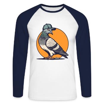 Colombe cool avec casquette de baseball dans le style de la rue - T-shirt baseball manches longues Homme - blanc/marine - Devant - Nik (191cm)