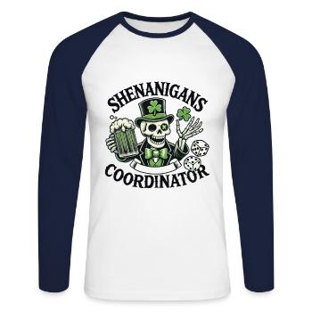 Shenanigans Koordinator Sankt Patrick Tag - Unisex Baseballshirt langarm - Weiß/Navy - Vorne - Nik (191cm)