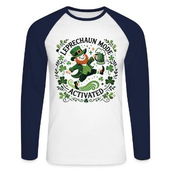 Leprechaun Mode Activates St. Patrick's Day - Unisex Long Sleeve Baseball T-Shirt - white/navy - Front - Nik (191cm)