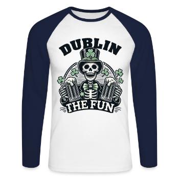 St. Patricks Day Dublin The Fun Skelett - Unisex Baseballshirt langarm - Weiß/Navy - Vorne - Nik (191cm)