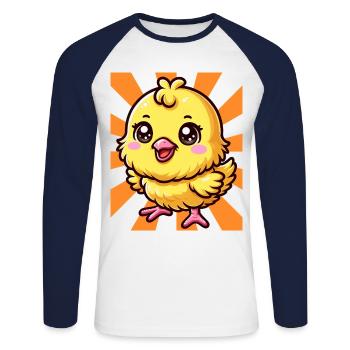 Küken Huhn Hühner Retro 80er 90er - Unisex Baseballshirt langarm - Weiß/Navy - Vorne - Nik (191cm)