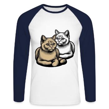 Chat Chat Amoureux des animaux - T-shirt baseball manches longues Homme - blanc/marine - Devant - Nik (191cm)