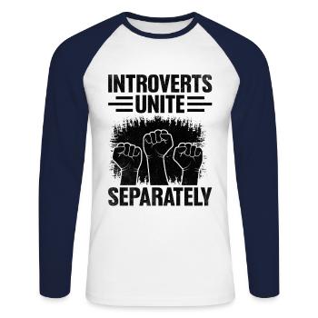 Les introvertis s’unissent séparément Dictons pour les introvertis - T-shirt baseball manches longues Homme - blanc/marine - Devant - Nik (191cm)