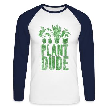 Plant Lover Gardening Plant Dude - Unisex Baseballshirt langarm - Weiß/Navy - Vorne - Nik (191cm)