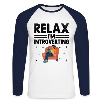 Relax I M Introverti Dictons pour les introvertis - T-shirt baseball manches longues Homme - blanc/marine - Devant - Nik (191cm)