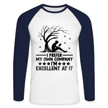 Je préfère ma propre entreprise, je suis excellent dans ce domaine - T-shirt baseball manches longues Homme - blanc/marine - Devant - Nik (191cm)
