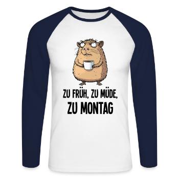 Morning Grouch Capybara Café Lundi Cadeau - T-shirt baseball manches longues Homme - blanc/marine - Devant - Nik (191cm)