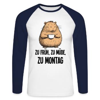Capybara Morning Grouch Cadeau d’amoureux du café - T-shirt baseball manches longues Homme - blanc/marine - Devant - Nik (191cm)