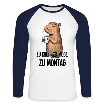Trop tôt pour lundi Capybara Morning Grouch Cadeau - T-shirt baseball manches longues Homme - blanc/marine - Devant - Nik (191cm)